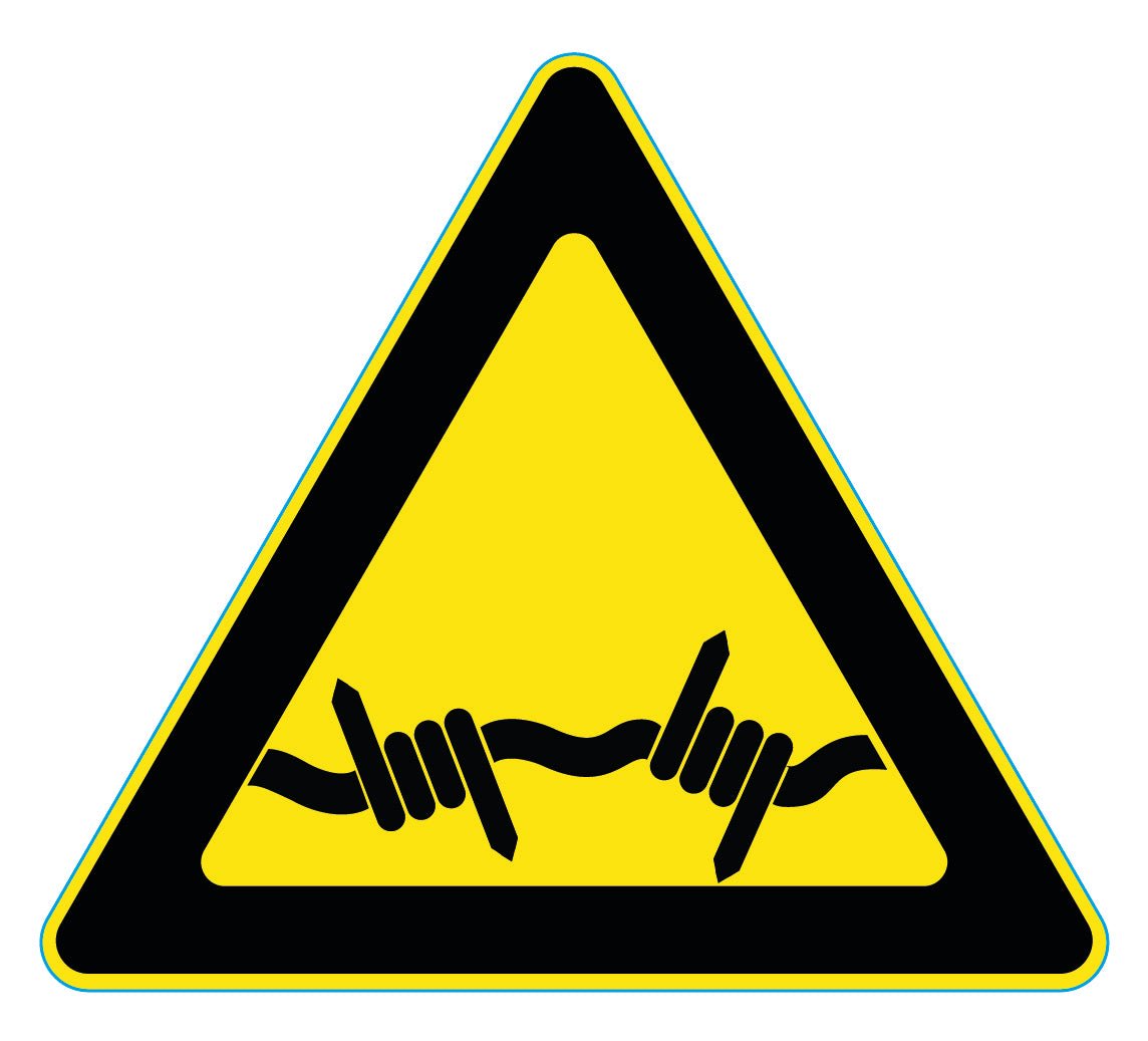 Waarschuwingssticker prikkeldraad, ISO 7010 W033, 20 cm