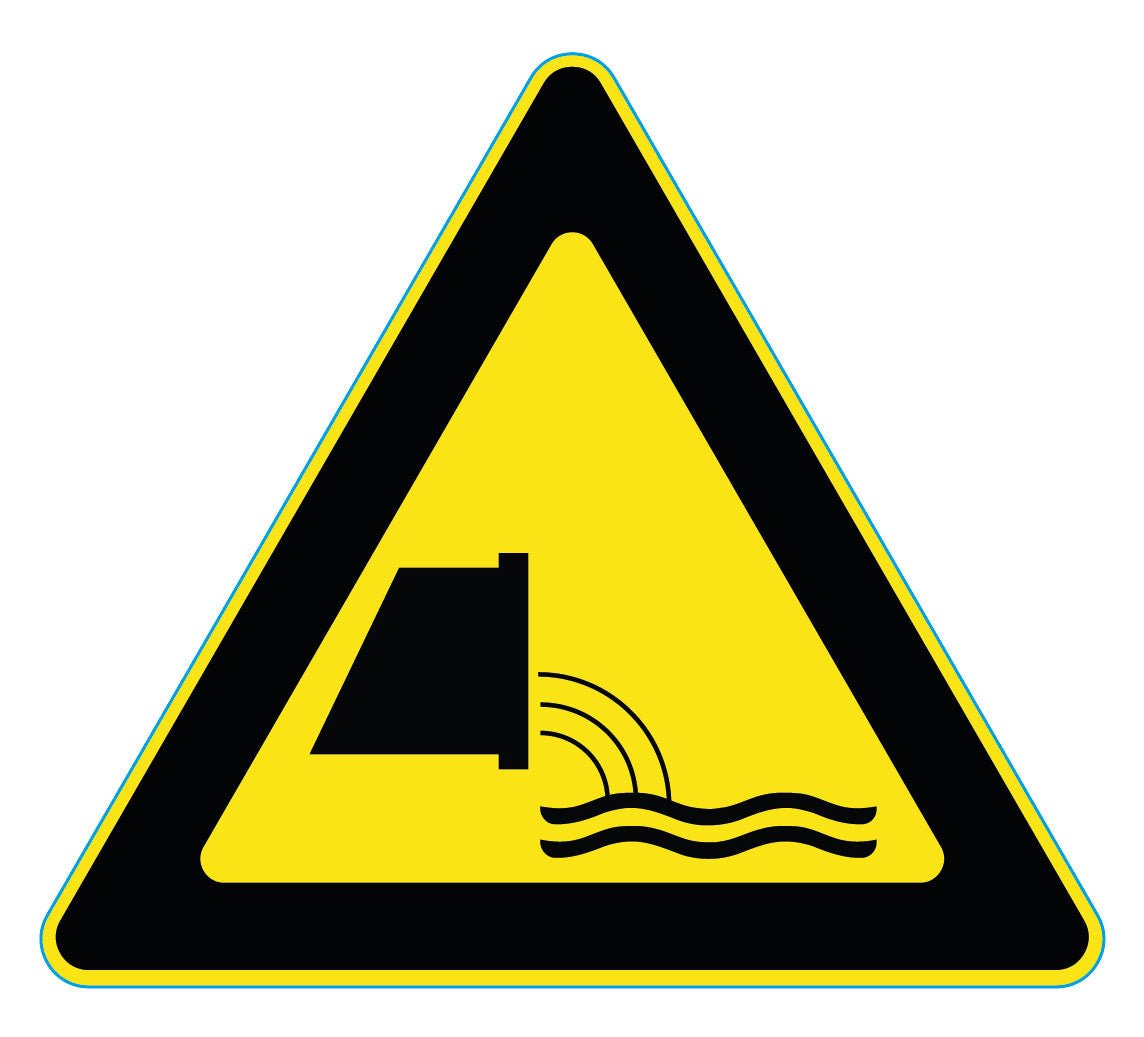 Waarschuwingssticker rioolwaterlozing, ISO 7010 W055, 20 cm