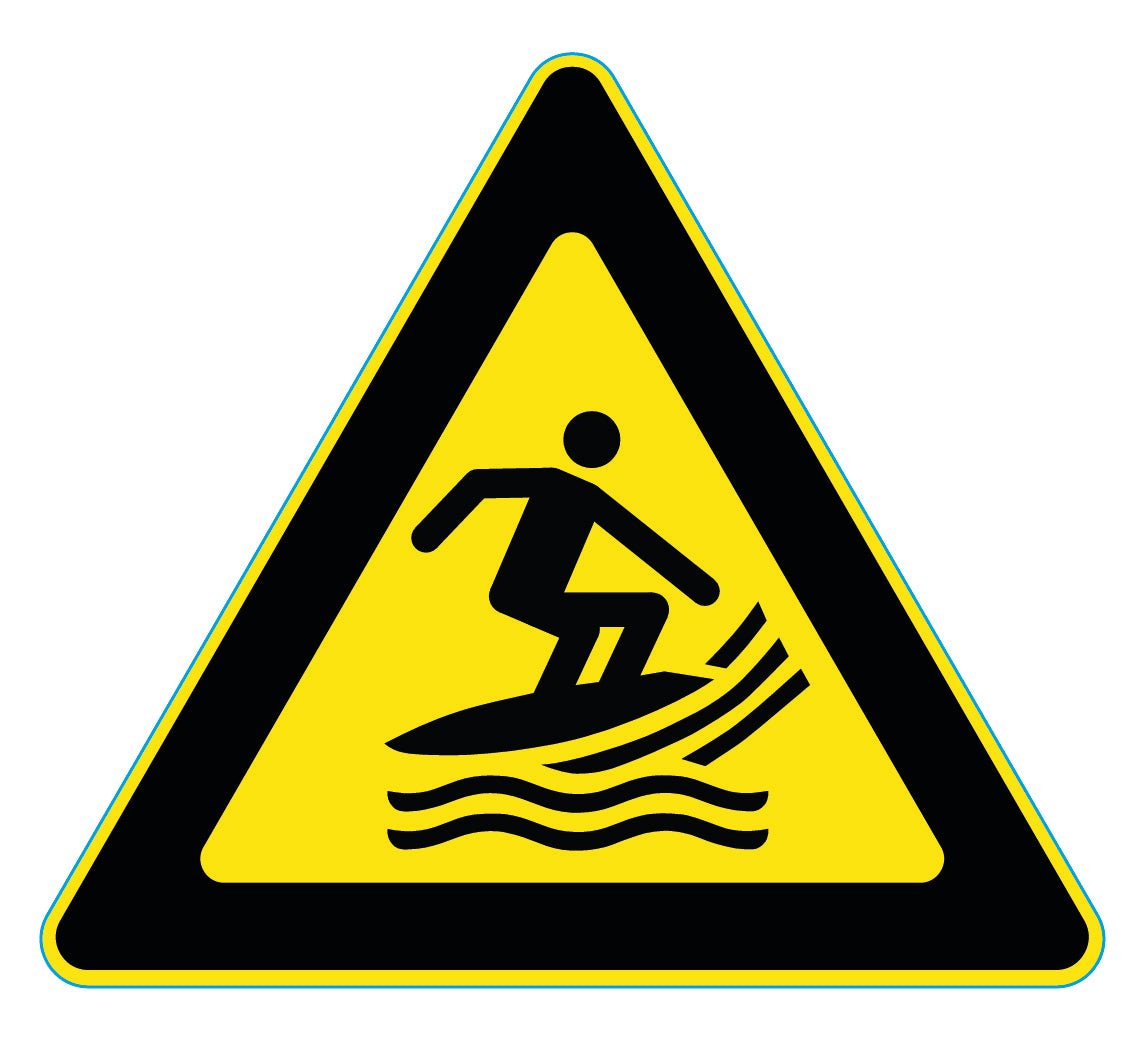Waarschuwingssticker surfgebied, ISO 7010 W046, 20 cm