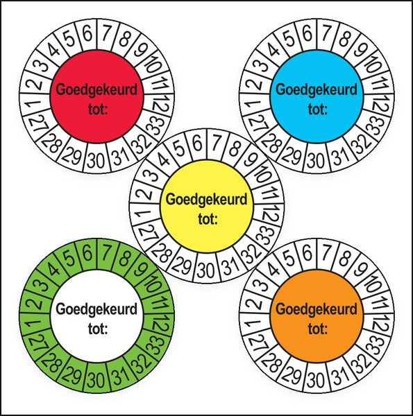 Keuringsstickers Goedgekeurd tot 2027 in 5 kleuren