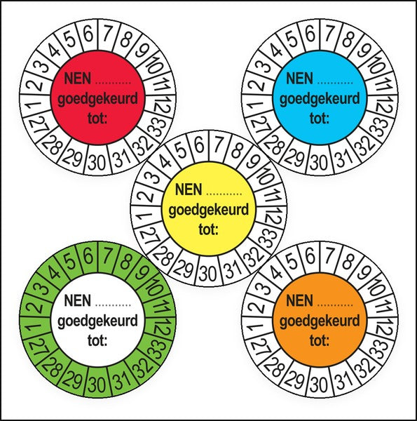 Keuringsstickers NEN (zelf in te vullen) 2027 in 5 kleuren