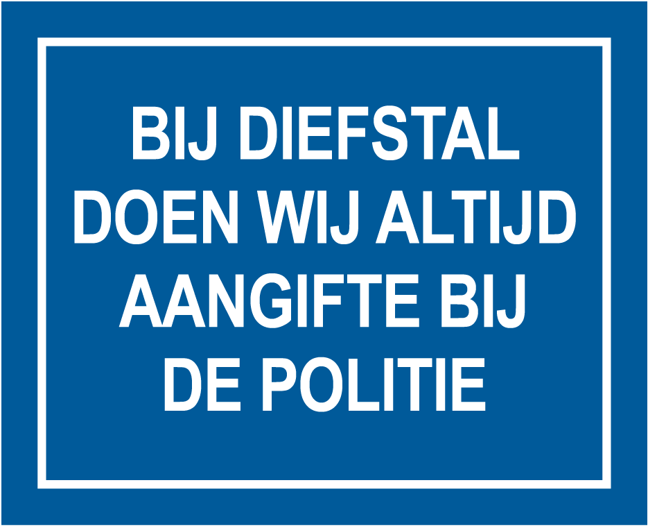 Diefstal aangifte sticker blauw | 75, 150 & 300 mm | Pictogram stickers | Vinyl
