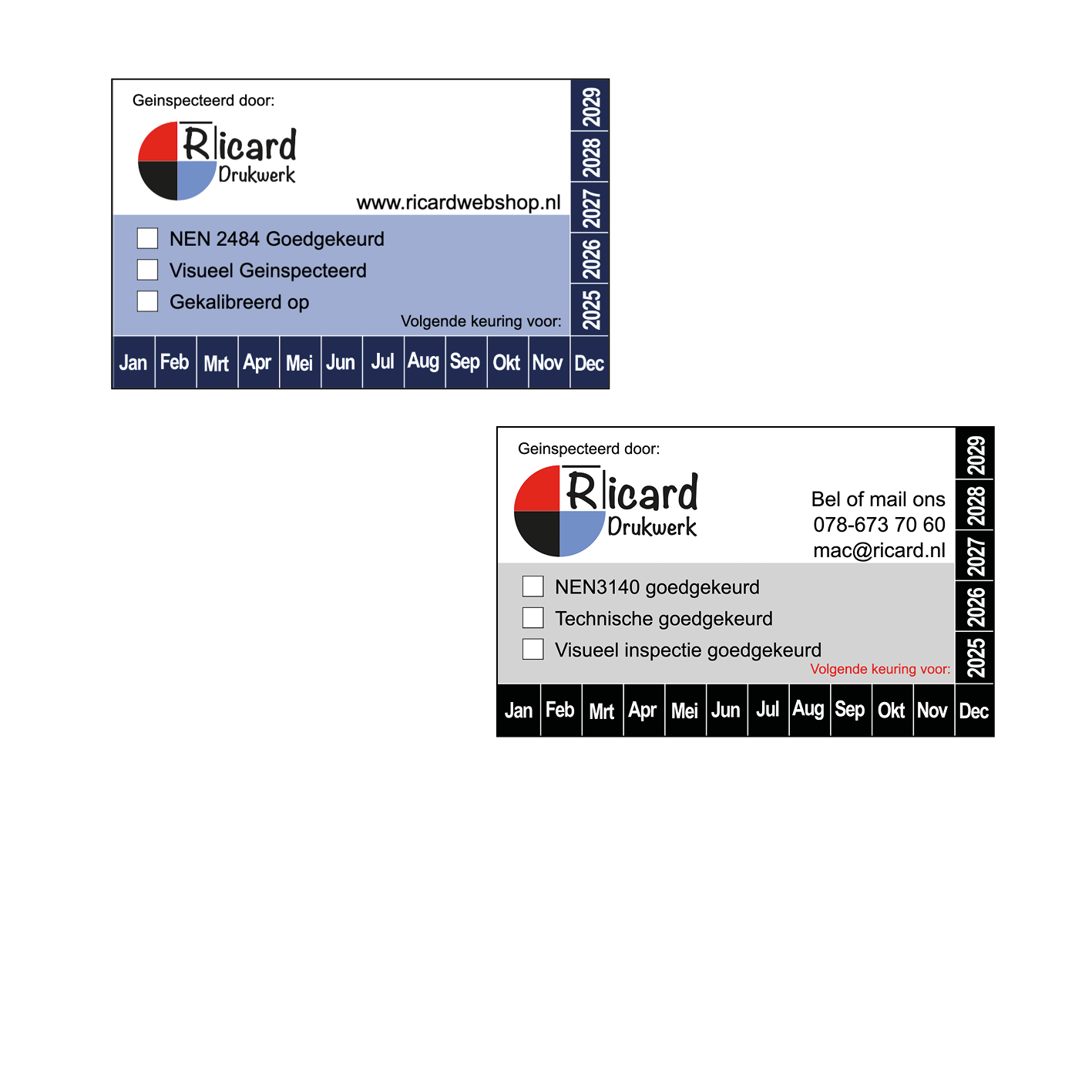 Keuringsstickers | rechthoek 8 x 5 cm  | Zelf aan te passen tekst en logo - Ricard Pictogram stickers