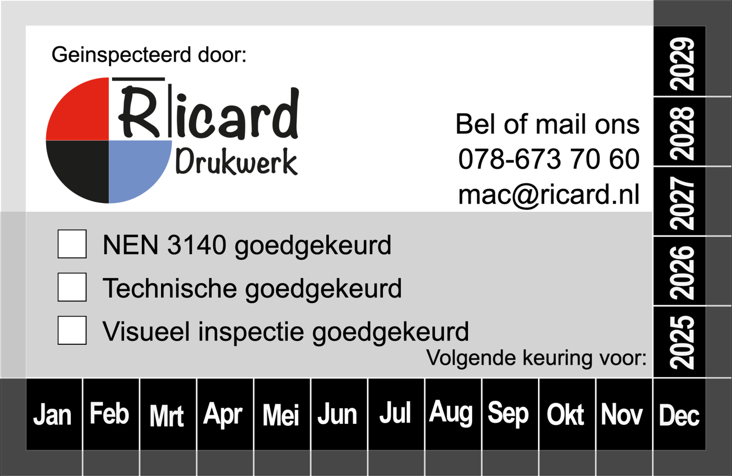 100x Gepersonaliseerde Keuringsstickers | 8x5 cm | Aanpasbare Kleuren & Tekst & Logo - Ricard Pictogram stickers - 