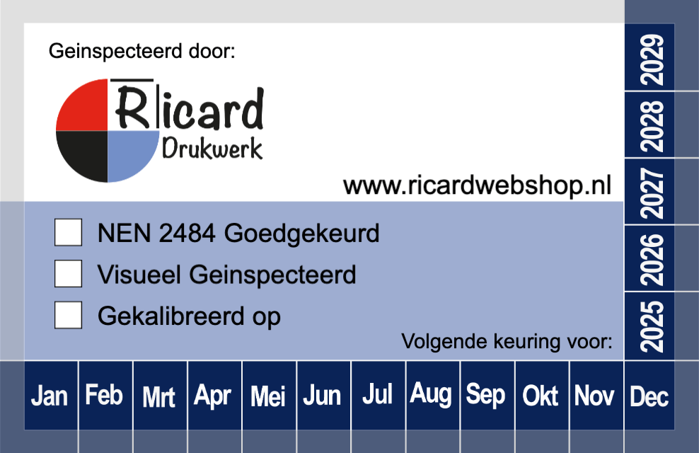 100x Gepersonaliseerde Keuringsstickers| Blauw | 8x5 cm | Aanpasbare Tekst & Logo - Ricard Pictogram stickers - 8718133053122