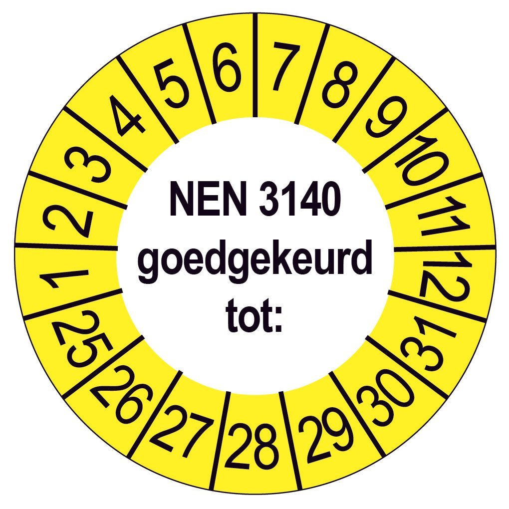 1200 Keuringsstickers NEN 3140 Goedgekeurd tot: Rond 35 mm Strips van 5 stuks - Ricard Pictogram stickers - 8718133050206