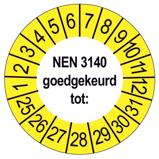 1200 Keuringsstickers NEN 3140 Goedgekeurd tot: Rond 35 mm Strips van 5 stuks - Ricard Pictogram stickers - 8718133050206