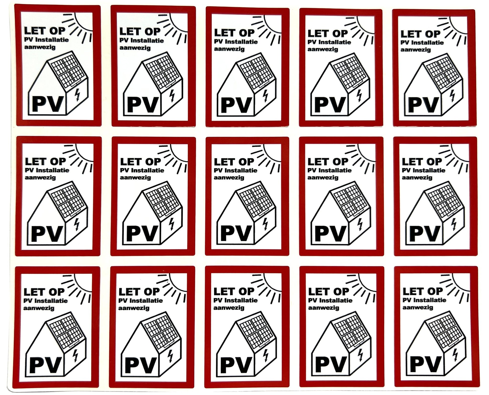 15 stuks 100x70 mm PV Sticker NEN1010 - LET OP: PV installatie aanwezig - Ricard Pictogram stickers -