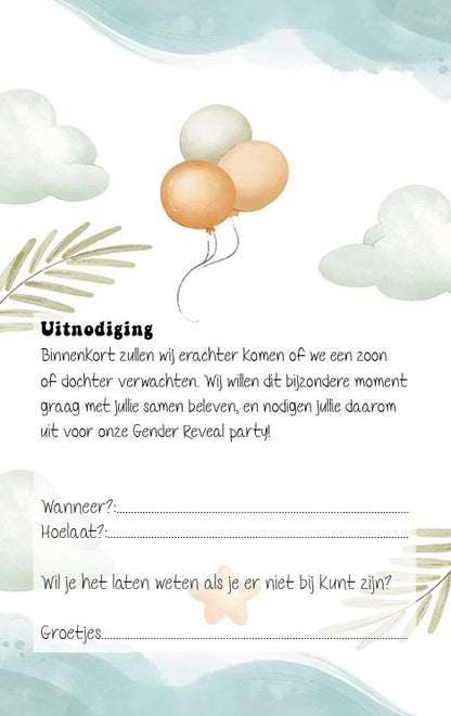 16 x Gender Reveal uitnodiging - Babyshower - uitnodigingen met enveloppen - Gender reveal - Ricard8718133050169