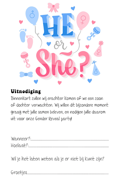 16 x Gender Reveal uitnodiging en envelop - babyshower invulkaarten - Kaart met envelop - Ricard8718133050176
