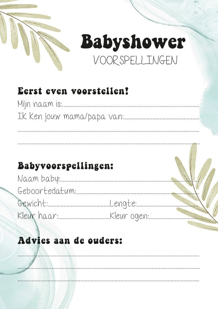 20x leuke Quiz | Babyshower | spelletje invulkaarten (A5 formaat) Quiz1 - Ricard Pictogram stickers -