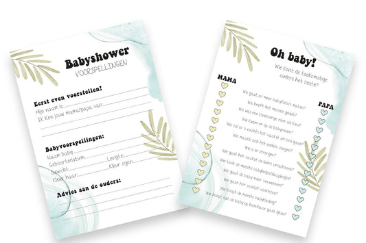 20x leuke Quiz | Babyshower | spelletje invulkaarten (A5 formaat) Quiz1 - Ricard Pictogram stickers -