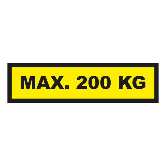 Waarschuwingssticker max. 200 kg 200x50mm - geel/zwart - Ricard