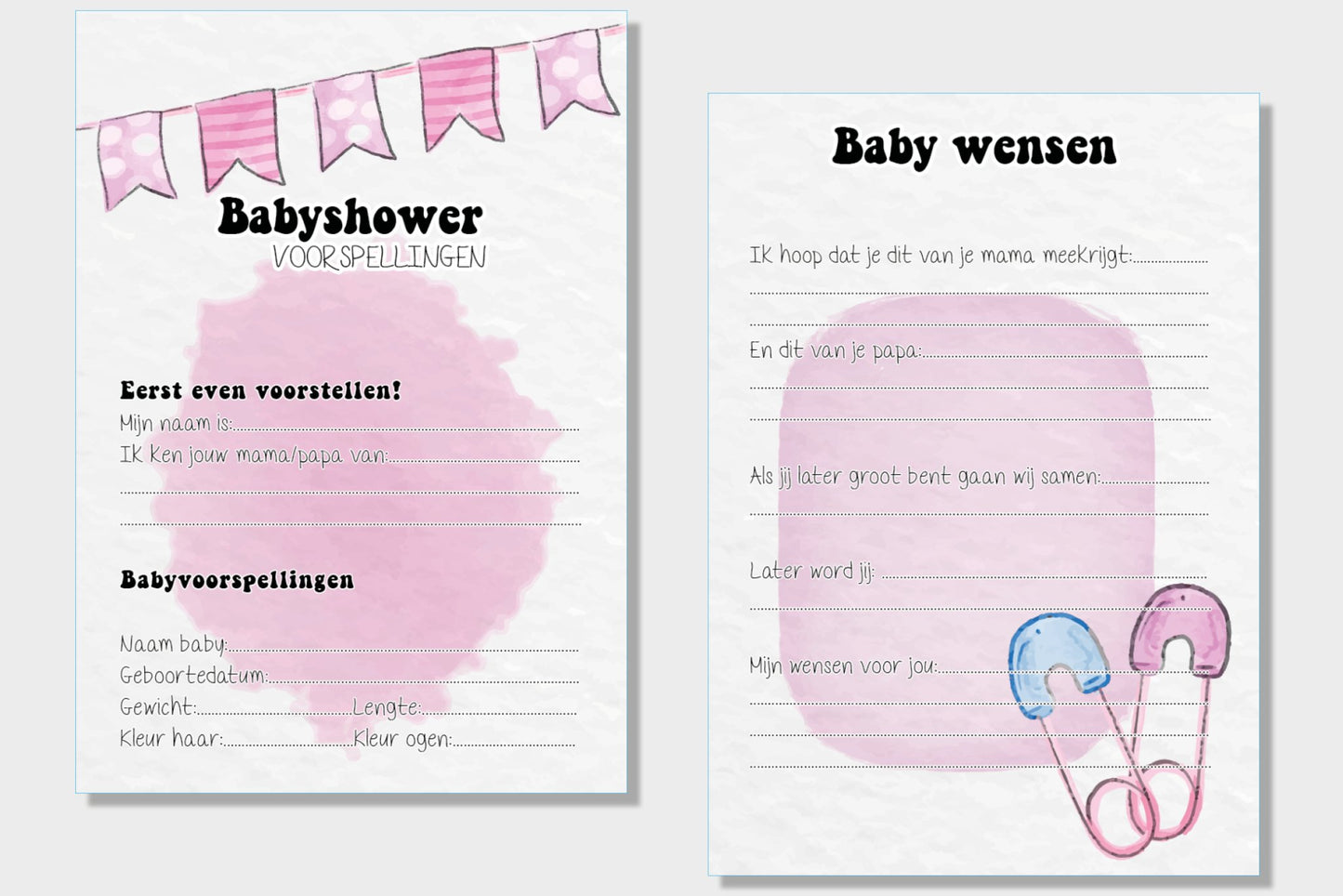 2x20 leuke Babyshowerkaarten | Sspelletje invulkaarten (A5 formaat) 2x20Babyshower06 - Ricard Pictogram stickers -