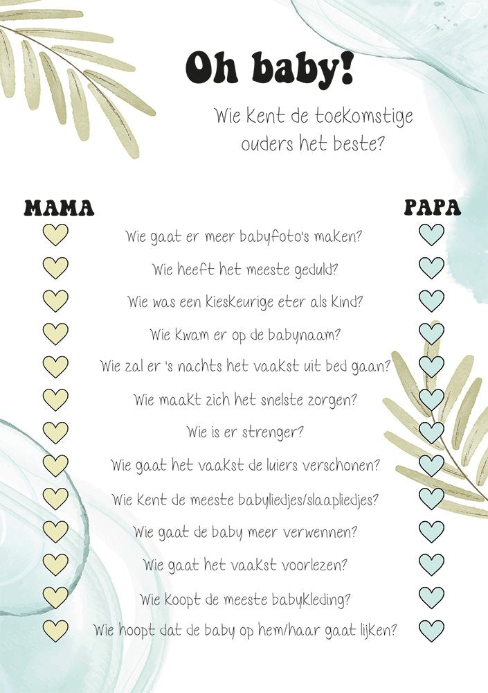 2x20 leuke Quizkaarten | Babyshower | spelletje invulkaarten (A5 formaat) Quiz1 2x20 - Ricard Pictogram stickers -