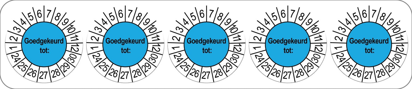 50 Keuringsstickers Goedgekeurd tot: Rond 35 mm strips van 5 stuks - Ricard Pictogram stickers -