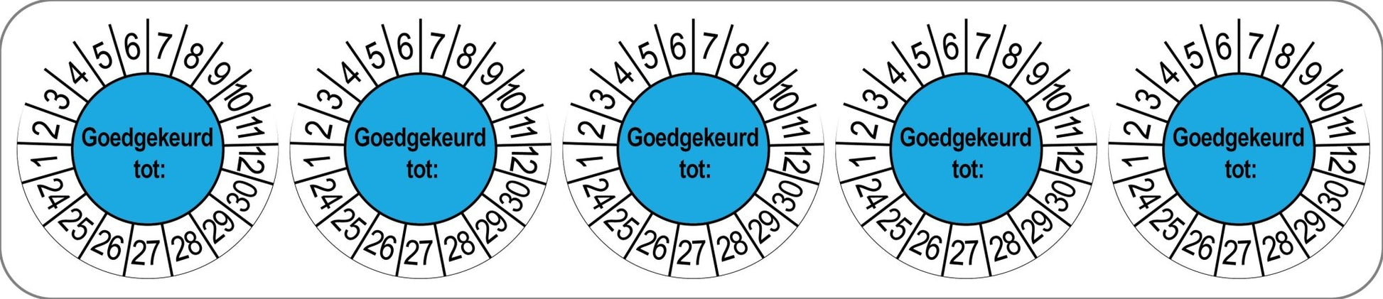 50 Keuringsstickers Goedgekeurd tot: Rond 35 mm strips van 5 stuks - Ricard Pictogram stickers -