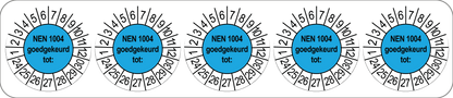 50 Keuringsstickers NEN 1004 Goedgekeurd tot: Rond 35 mm strips van 5 stuks - Ricard Pictogram stickers -