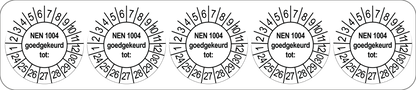 50 Keuringsstickers NEN 1004 Goedgekeurd tot: Rond 35 mm strips van 5 stuks - Ricard Pictogram stickers -