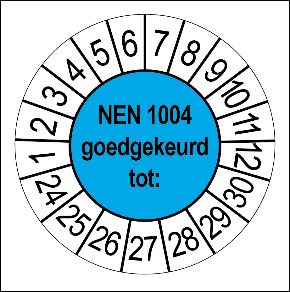 50 Keuringsstickers NEN 1004 Goedgekeurd tot: Rond 35 mm strips van 5 stuks - Ricard Pictogram stickers -