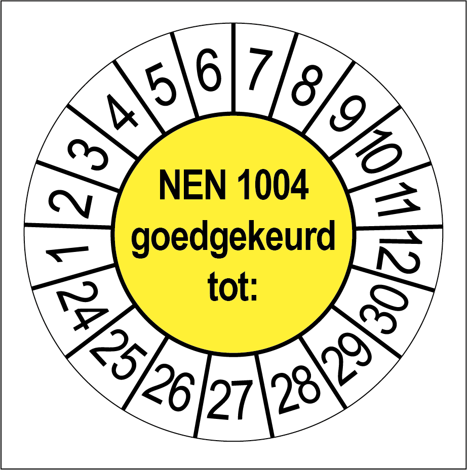50 Keuringsstickers NEN 1004 Goedgekeurd tot: Rond 35 mm strips van 5 stuks - Ricard Pictogram stickers -