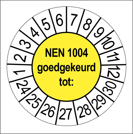 50 Keuringsstickers NEN 1004 Goedgekeurd tot: Rond 35 mm strips van 5 stuks - Ricard Pictogram stickers -