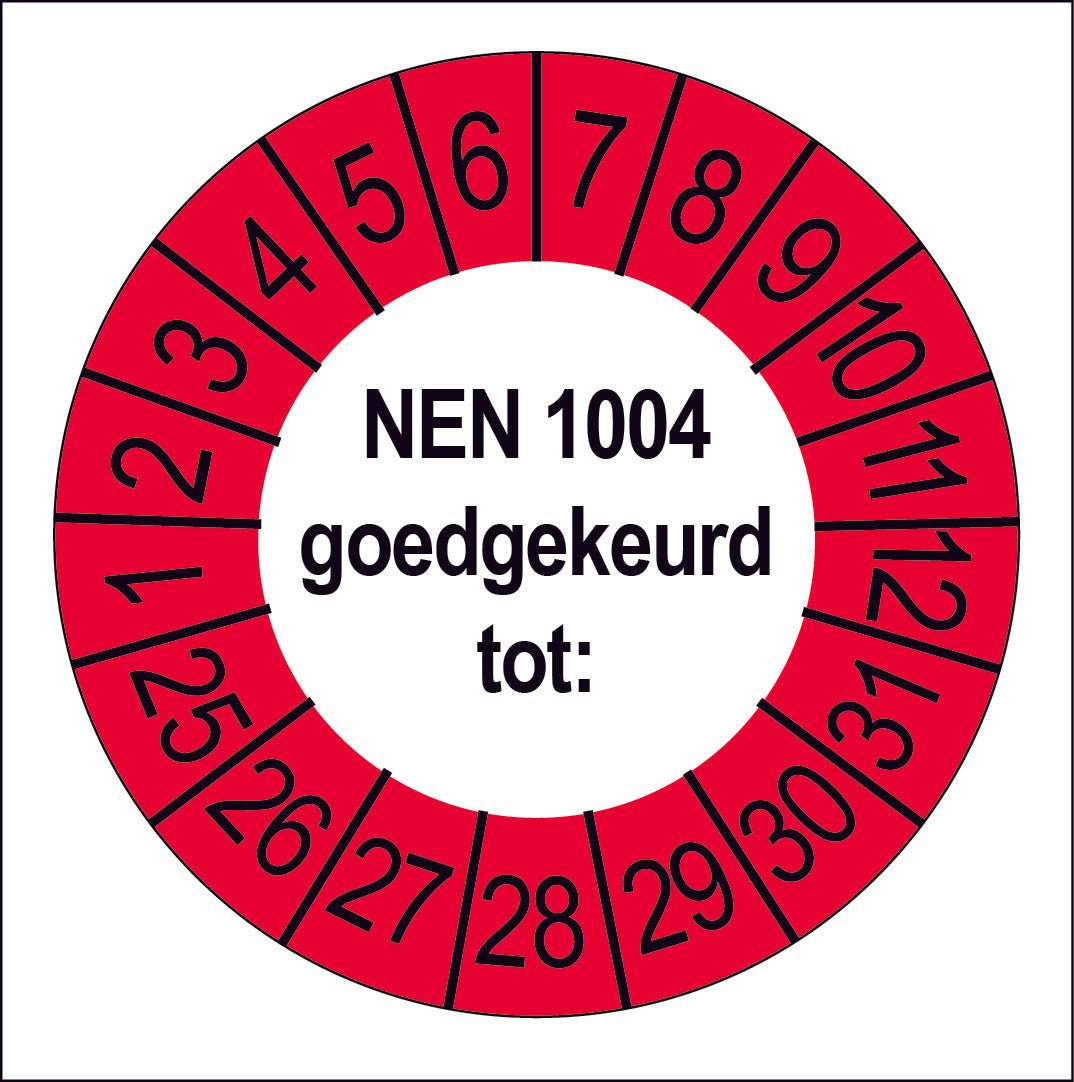 50 Keuringsstickers NEN 1004 Goedgekeurd tot: Rond 35 mm strips van 5 stuks - Ricard Pictogram stickers - 8718133049767