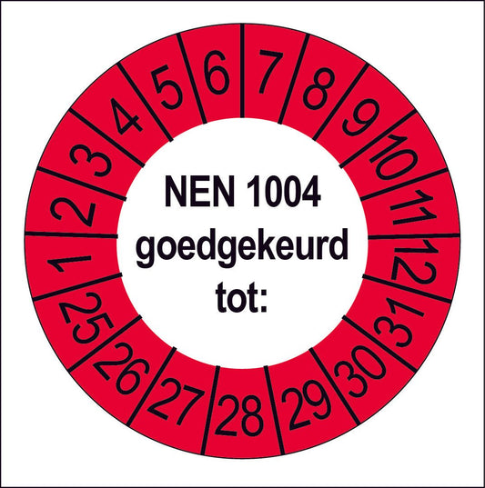 50 Keuringsstickers NEN 1004 Goedgekeurd tot: Rond 35 mm strips van 5 stuks - Ricard Pictogram stickers - 8718133049767