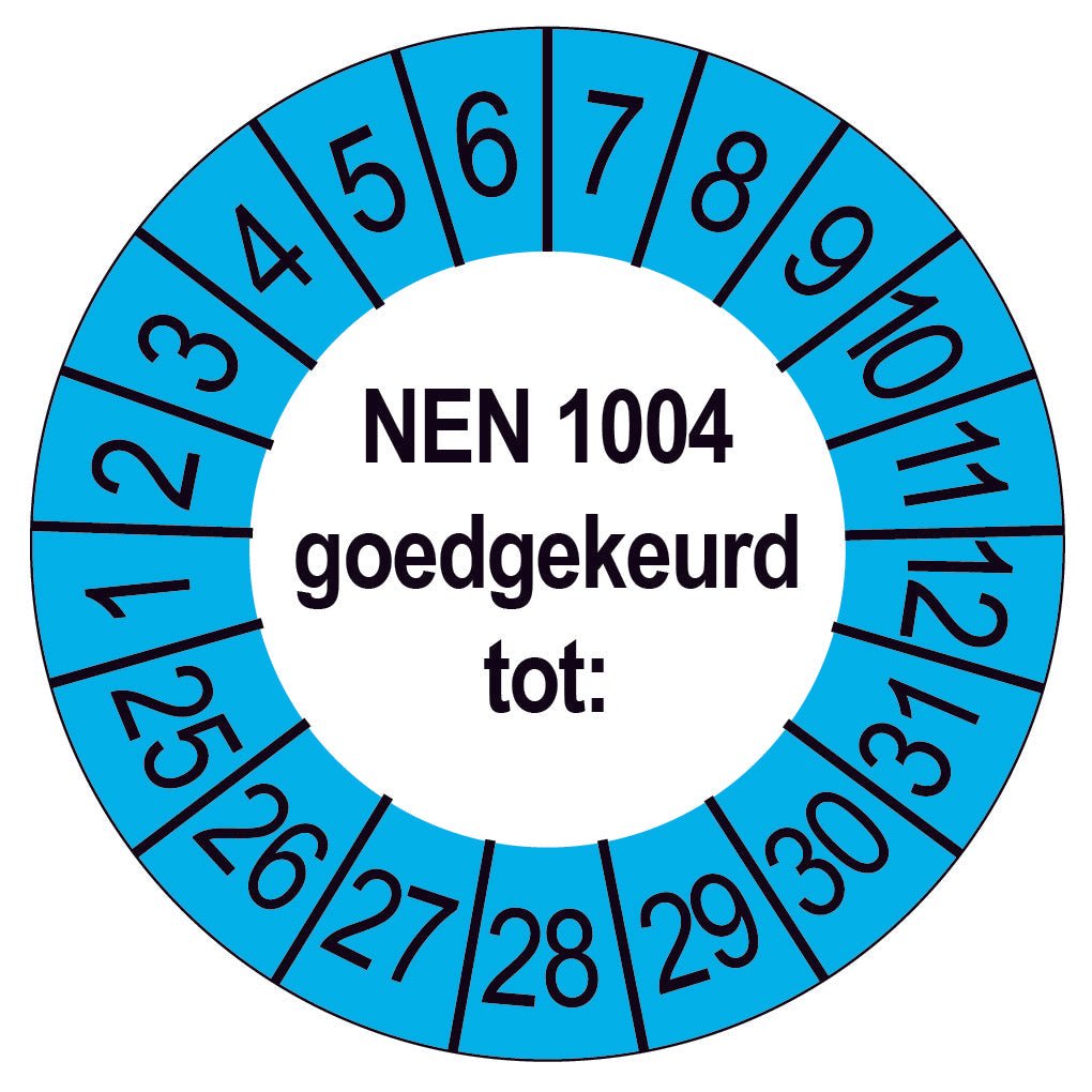 50 Keuringsstickers NEN 1004 Goedgekeurd tot: Rond 35 mm strips van 5 stuks - Ricard Pictogram stickers - 8718133049835
