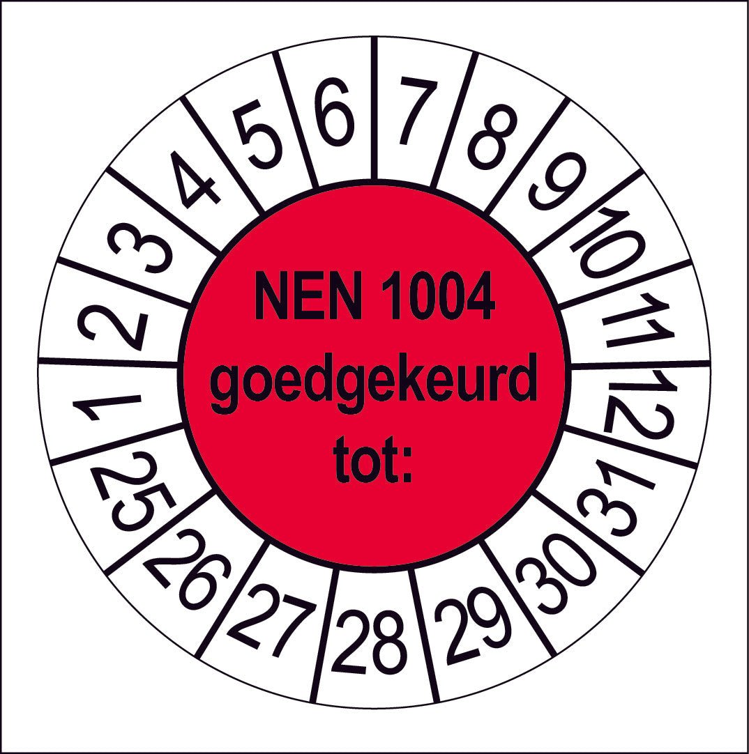50 Keuringsstickers NEN 1004 Goedgekeurd tot: Rond 35 mm strips van 5 stuks - Ricard Pictogram stickers - 8718133050060