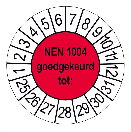 50 Keuringsstickers NEN 1004 Goedgekeurd tot: Rond 35 mm strips van 5 stuks - Ricard Pictogram stickers - 8718133050060
