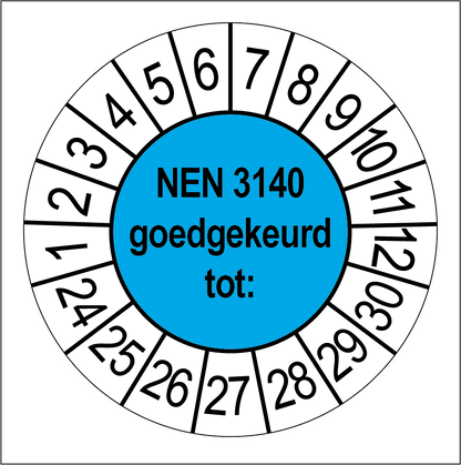 Keuringssticker NEN 3140 goedgekeurd tot op strips van 5, rond 35 mm