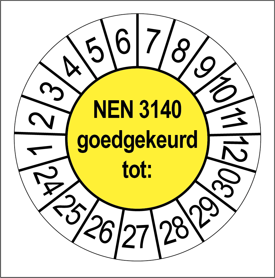 50 Keuringsstickers NEN 3140 Goedgekeurd tot: Rond 35 mm strips van 5 stuks - Ricard Pictogram stickers -