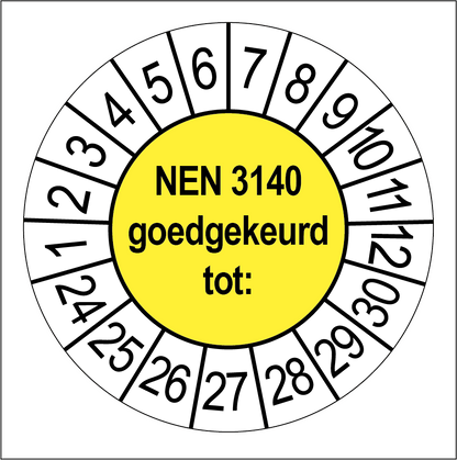 50 Keuringsstickers NEN 3140 Goedgekeurd tot: Rond 35 mm strips van 5 stuks - Ricard Pictogram stickers -