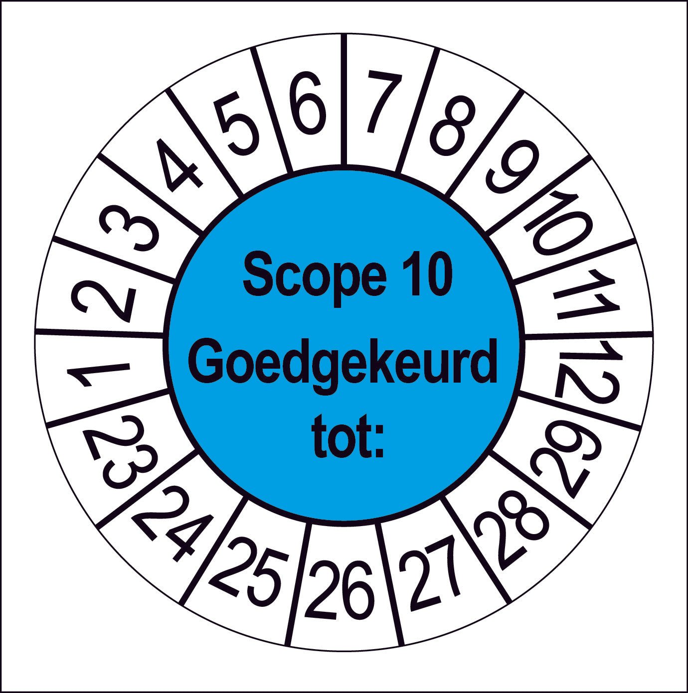 50 Keuringsstickers Scope 10 tot: Rond 35 mm Strips van 5 stuks - Ricard Pictogram stickers -