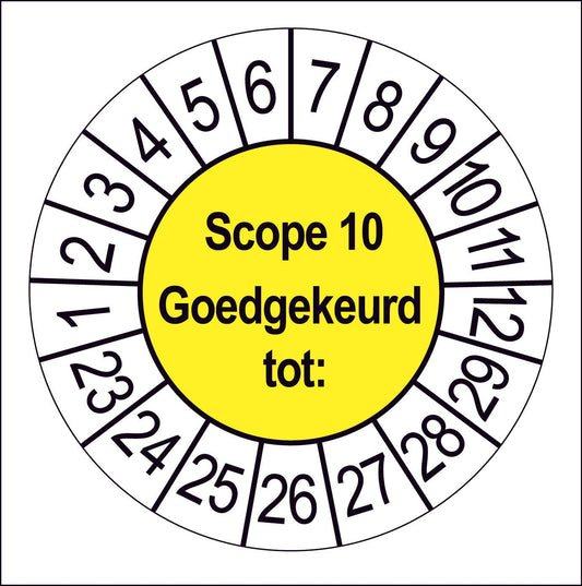 50 Keuringsstickers Scope 10 tot: Rond 35 mm Strips van 5 stuks - Ricard Pictogram stickers -