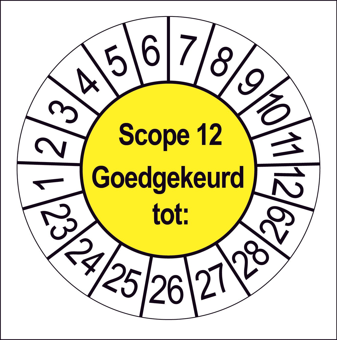 50 Keuringsstickers Scope 12 tot: Rond 35 mm Strips van 5 stuks - Ricard Pictogram stickers -