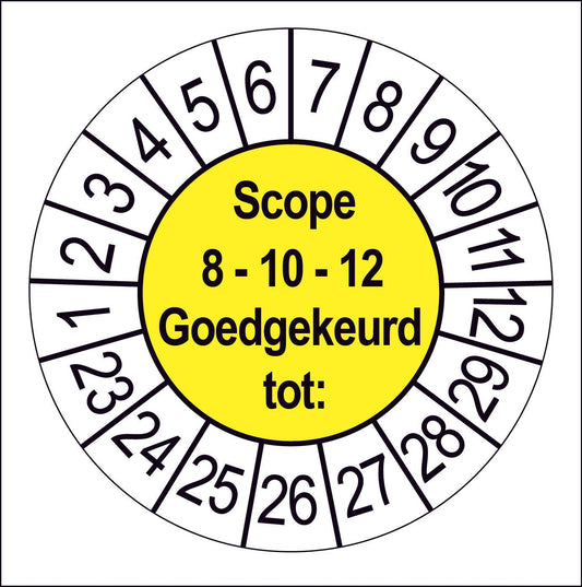 50 Keuringsstickers Scope 8-10-12 tot: Rond 35 mm Strips van 5 stuks - Ricard Pictogram stickers -