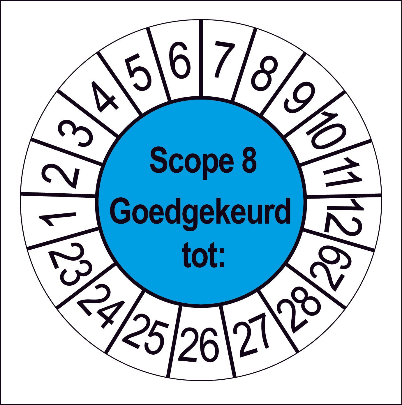 50 Keuringsstickers Scope 8 tot: Rond 35 mm Strips van 5 stuks - Ricard Pictogram stickers -