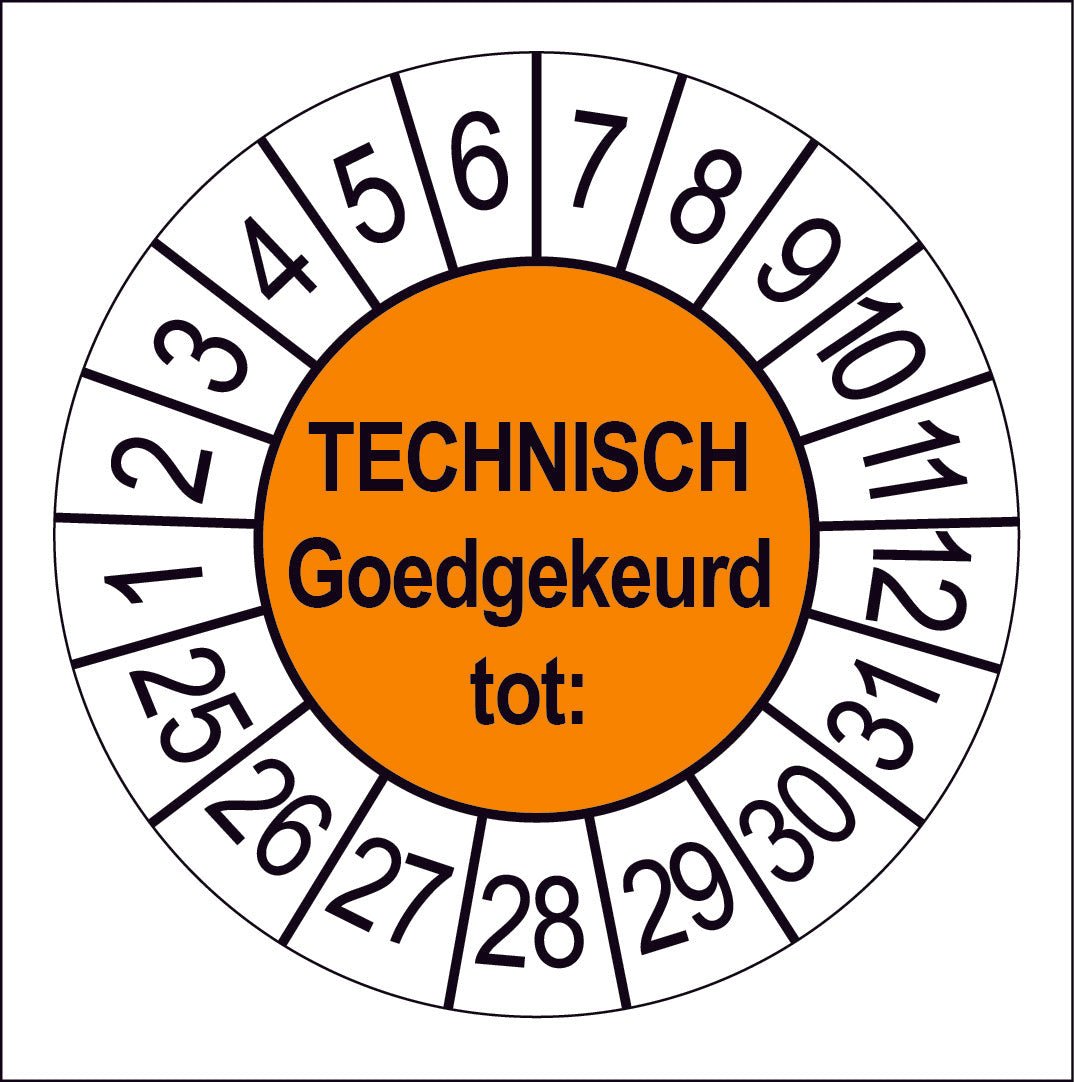 50 Keuringsstickers Technisch Goedgekeurd Rond 35 mm Strips van 5 stuks - Ricard Pictogram stickers -