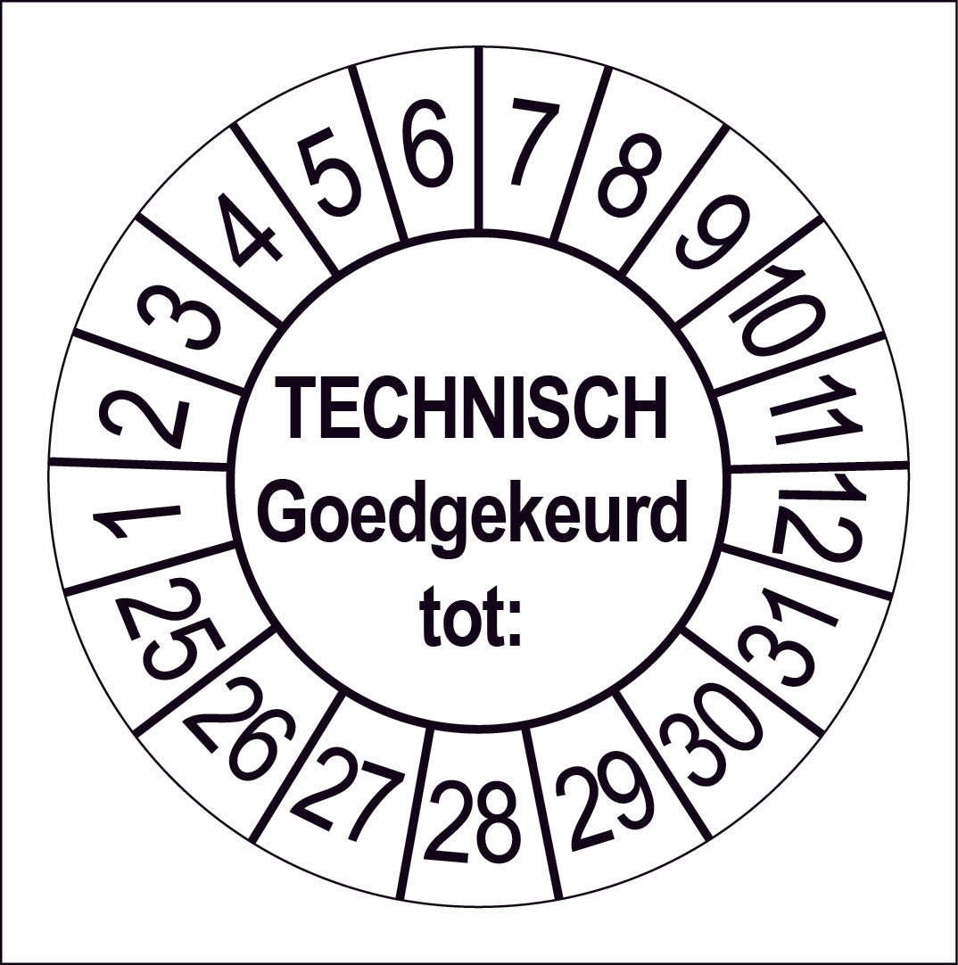 50 Keuringsstickers Technisch Goedgekeurd Rond 35 mm Strips van 5 stuks - Ricard Pictogram stickers -