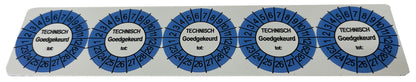 50 Keuringsstickers Technisch Goedgekeurd Rond 35 mm Strips van 5 stuks - Ricard Pictogram stickers -