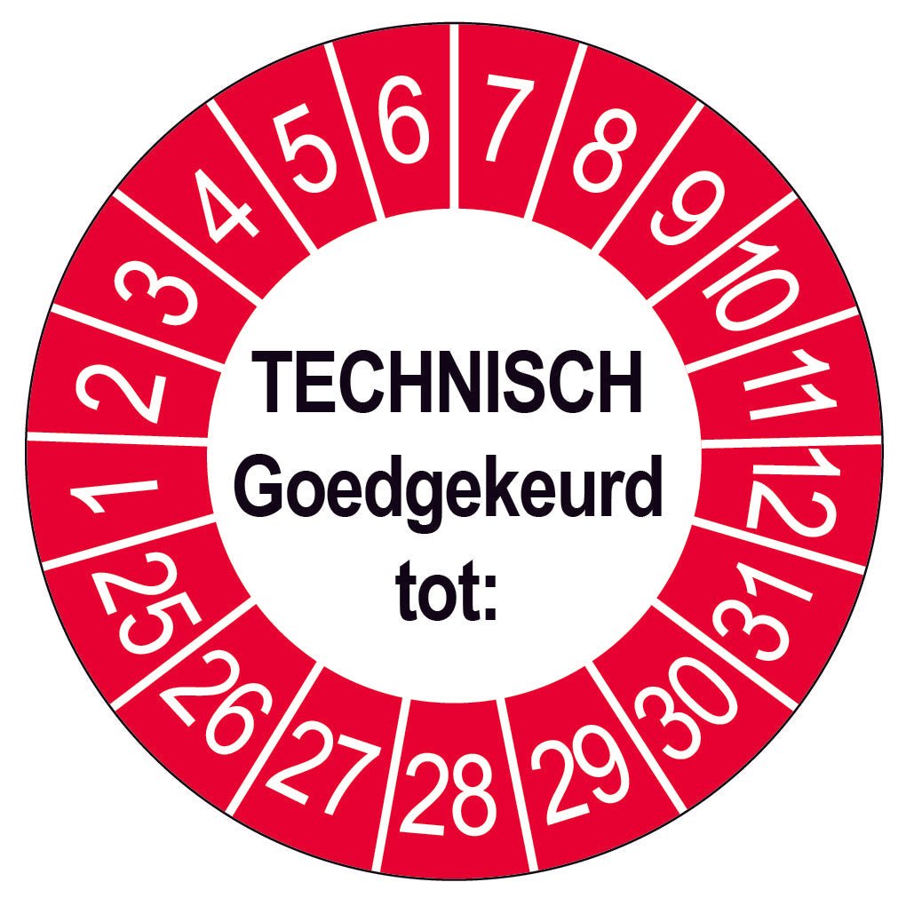 50 Keuringsstickers Technisch Goedgekeurd Rond 35 mm Strips van 5 stuks - Ricard Pictogram stickers -