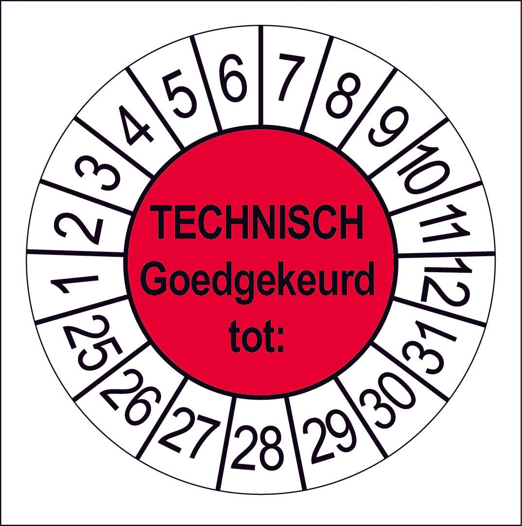 50 Keuringsstickers Technisch Goedgekeurd Rond 35 mm Strips van 5 stuks - Ricard Pictogram stickers -