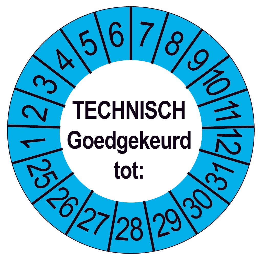 50 Keuringsstickers Technisch Goedgekeurd Rond 35 mm Strips van 5 stuks - Ricard Pictogram stickers -