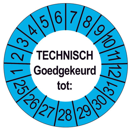 Keuringssticker Technisch Goedgekeurd, wit met blauwe buitenrand, rond 35 mm vinyl