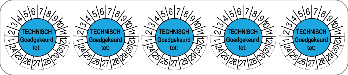 50 Keuringsstickers Technisch Goedgekeurd tot: Rond 35 mm Strips van 5 stuks - Ricard Pictogram stickers -