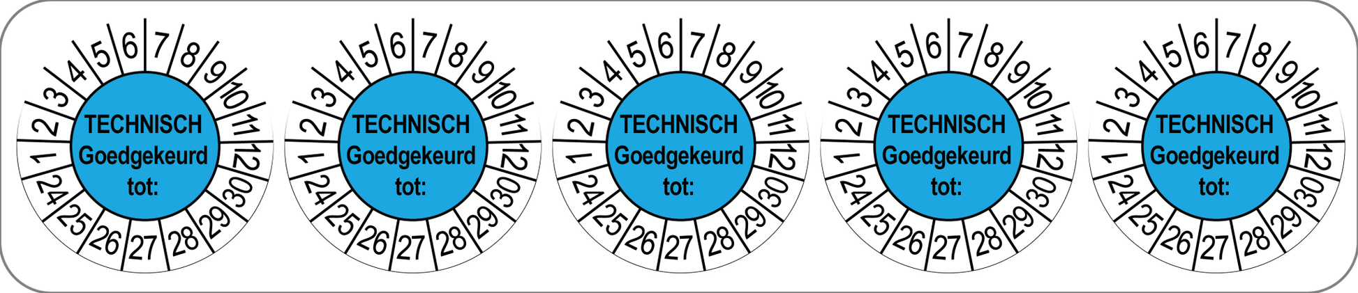 50 Keuringsstickers Technisch Goedgekeurd tot: Rond 35 mm Strips van 5 stuks - Ricard Pictogram stickers -