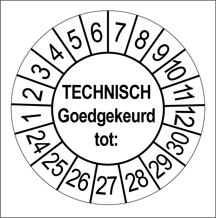 50 Keuringsstickers Technisch Goedgekeurd tot: Rond 35 mm Strips van 5 stuks - Ricard Pictogram stickers -