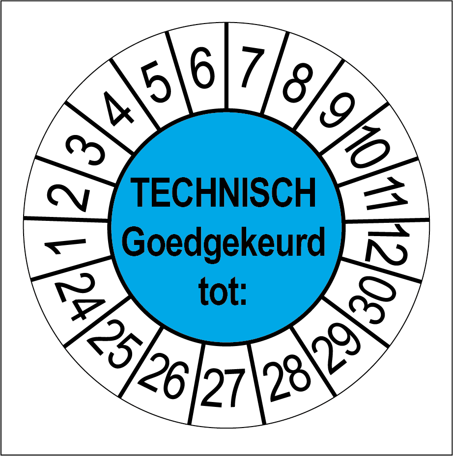 50 Keuringsstickers Technisch Goedgekeurd tot: Rond 35 mm Strips van 5 stuks - Ricard Pictogram stickers 